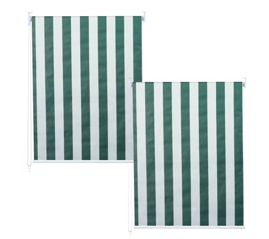 Lot De 2 Stores à Enroulement Hwc-d52 100x160cm Protection Solaire Opaque Vert/blanc