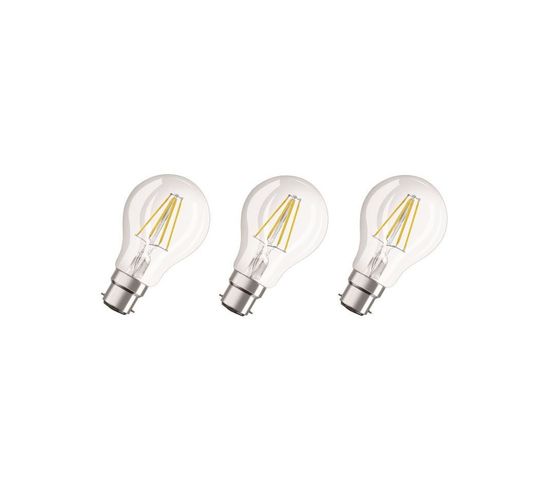 Lot De 3 Ampoules LED B22 Standard Claire 7 W Équivalent A 60 W Blanc Chaud