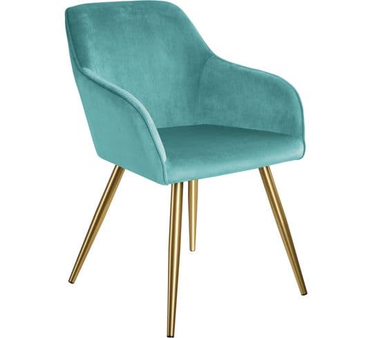 Chaise Marilyn Effet Velours Style Scandinave - Turquoise/or