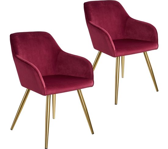 2 Chaises Marilyn Effet Velours Style Scandinave - Bordeaux/or