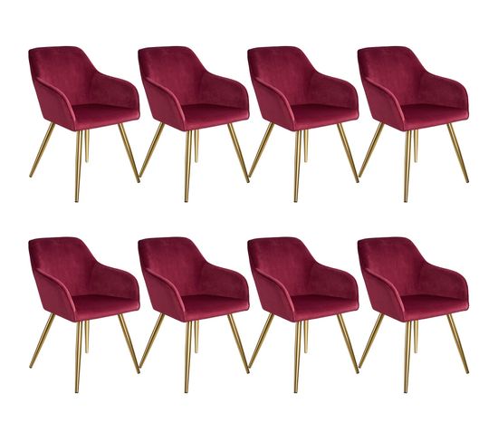 8 Chaises Marilyn Effet Velours Style Scandinave - Bordeaux/or