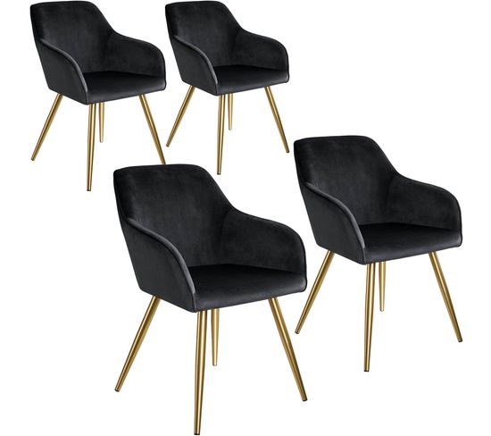 4 Chaises Marilyn Effet Velours Style Scandinave - Noir/or