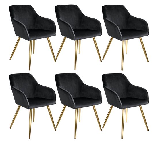 6 Chaises Marilyn Effet Velours Style Scandinave - Noir/or