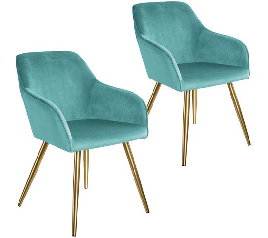 2 Chaises Marilyn Effet Velours Style Scandinave - Turquoise/or