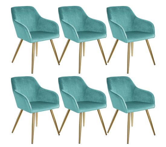 6 Chaises Marilyn Effet Velours Style Scandinave - Turquoise/or