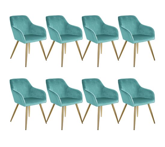 8 Chaises Marilyn Effet Velours Style Scandinave - Turquoise/or