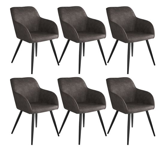 6 Chaises Marilyn Tissu  - Gris Foncé-noir