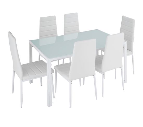 Ensemble Table + 6 Chaises - Blanc/blanc