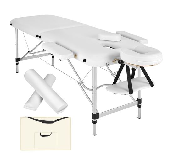Table De Massage 2 Zones Avec Rouleaux De Massage - Blanc