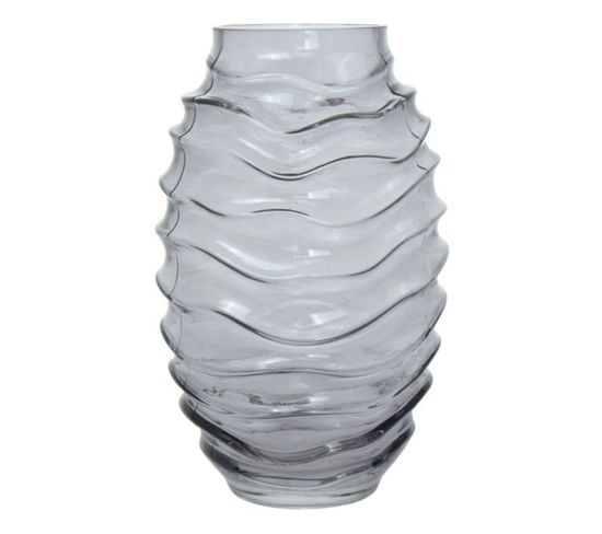 Vase Déco En Verre Soufflé "typo" 25cm Gris