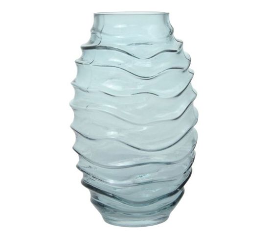 Vase Déco En Verre Soufflé "typo" 25cm Bleu