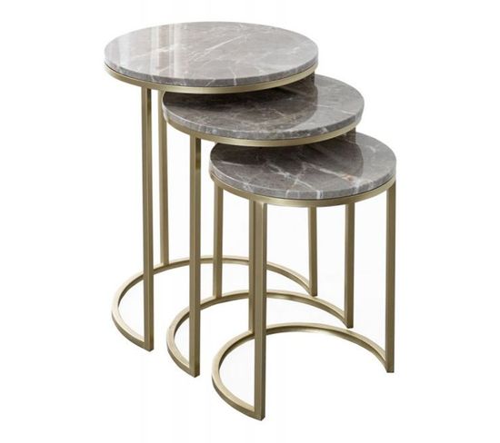 Lot De 3 Tables D'appoint Design "tria" 65cm Gris