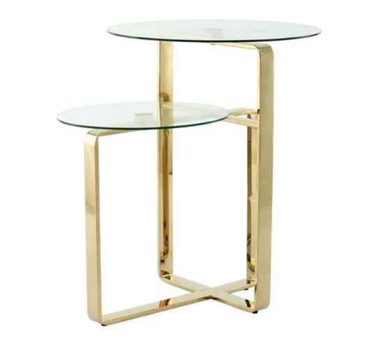 Table D'appoint 2 Plateaux Design "katris" 60cm Or