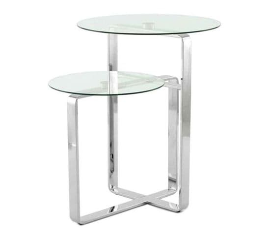 Table D'appoint 2 Plateaux Design "katris" 60cm Argent