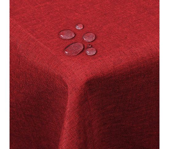 Nappe De Table. Aspect Lin.décoration De Table Imperméable.110 X 140 Cm.rouge