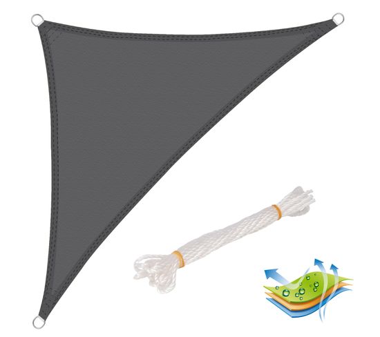 Voile D’ombrage Triangulaire En Polyester. Protection Contre Le Soleil.2.5x2.5x3.5m Gris