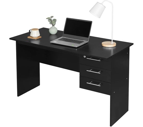 Table De Bureau.Table D’ordinateur En Bois.Table De Travail Avec 3 Tiroirs+Verrou.120x59x75cm.Noir