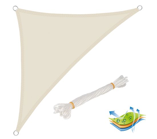 Voile D’ombrage Triangulaire En Polyester. Protection Contre Le Soleil .2.5x2.5x3.5 M. Crème