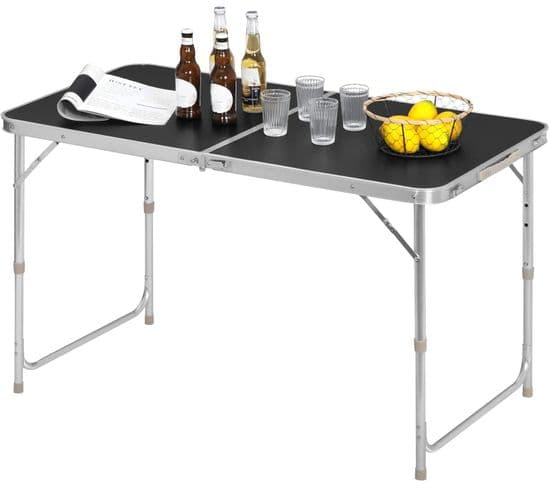Table De Camping Pliante.table De Jardin.table De Travail.réglable En Hauteur En Aluminium Mdf.noir