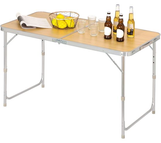 Table De Camping Pliante.table De Jardin Pliable En Aluminium Et Mdf.120x60x70 Cm.chêne Clair