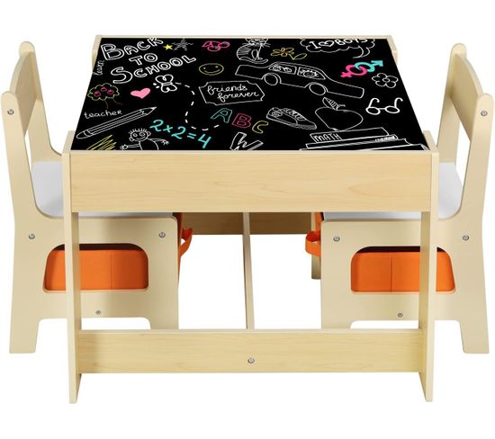 1 Table D'enfant + 2 Chaises Avec Espace De Rangement Pour Enfants D'âge Préscolaire