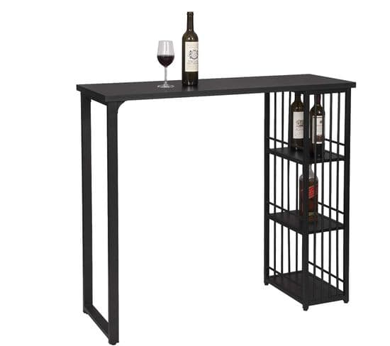 Table De Bar Avec 3 Tablettes. Table De Bistrot En Métal Et Mdf. 120x40x105cm. Noir