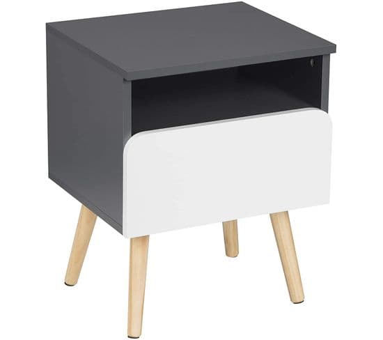 1x Table De Chevet Avec Tiroir Et Compartiment Ouvert En Bois.40x33.5x50 cm(lxpxh).gris