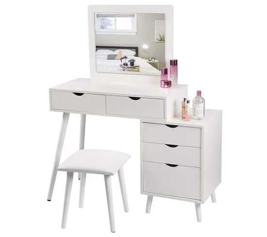 Coiffeuse Table En Mdf - Coiffeuse Table Cosmétique Avec Miroir Et Tabouret - 80x40x125cm - Blanc