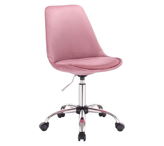 Tabouret De Bureau À Roulettes-chaise De Bureau-tabouret De Travail En Velours-pivotant 360°-rose