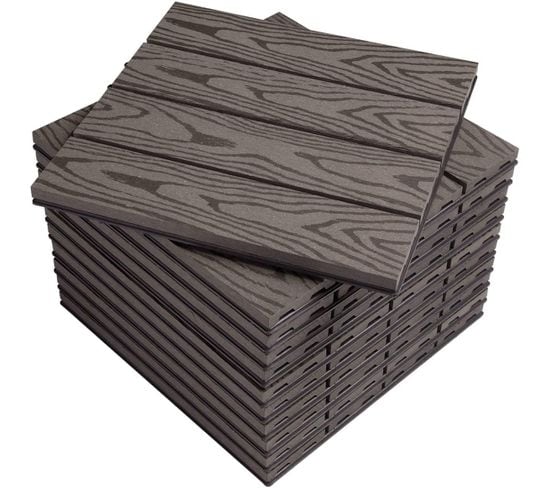 Lot De 11 Dalles De Terrasse En Composite Bois-plastique.1 M².30x30 Cm.gris Clair