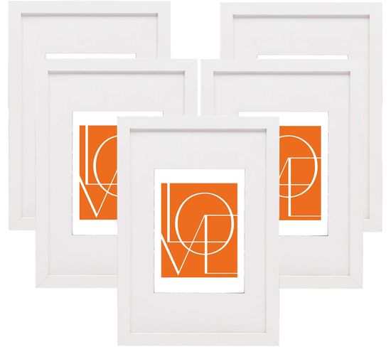 Cadre Photo Lot De 5 Pièces Blanc 10x15cm Cadre En Mdf Design Simple Avec Passe-partout