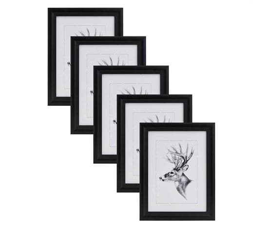 Set De 5 Cadre Photo. Noir. 40x50 cm.artos Style En Bois Et Verre.cadre Décoration Pour La Maison.