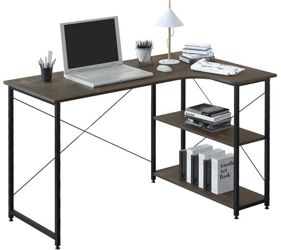 Table De Bureau En Bois+acier.table D'ordinateur.table De Travail.noir+rouille.120 X 74 X 71.5 Cm