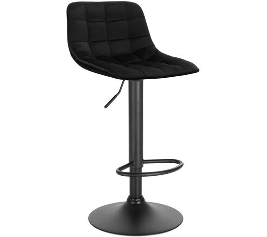 Tabouret De Bar En Velours Et Métal-chaise De Comptoir Réglable En Hauteur Et Rotatif-noir