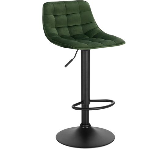 Tabouret De Bar En Velours Et Métal-chaise De Comptoir Réglable En Hauteur Et Rotatif-vert Foncé