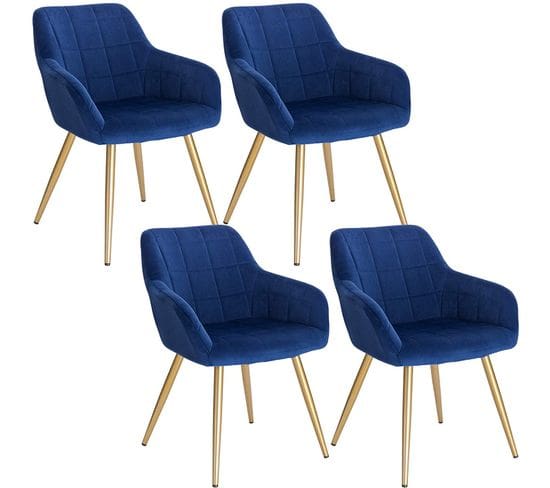 4x Chaises De Salle À Manger Chaise De Salon Structure En Métal Et Assise En Velours Bleu