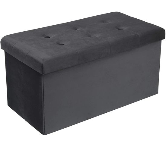 Tabouret Banc De Rangement En Velours.pouf Pliable Cube Coffre De Rangement 76x37.5x38cm.gris