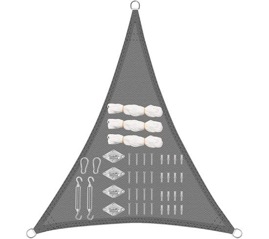 Voile D’ombrage Triangulaire En Hdpe. Perméable À L'air Protection Uv. 5x7x7m. Gris