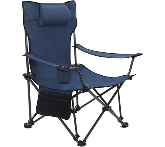 Chaise De Camping Pliante - Chaise Pliable Légère - Chaise De Pêche Dossier Réglable - Bleu