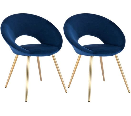 2xchaises De Salle À Manger Chaise De Chambre À Coucher Avec Velours Siège Et Métal Pieds Bleu