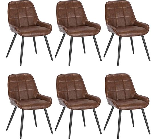 Chaises De Salle À Manger Lot De 6.chaises Relaxantes En Similicuir Avec Dossier.marron