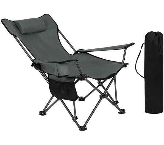 Chaise De Camping Pliante - Chaise Pliable Légère - Chaise De Pêche Dossier Réglable - Gris