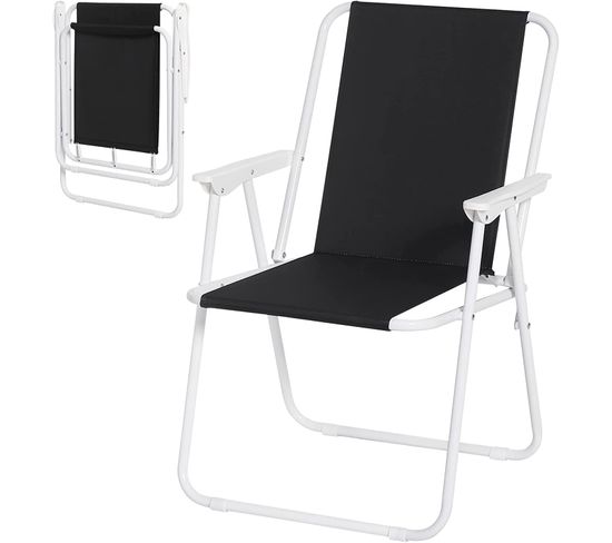 Chaise De Camping Pliante-chaise Pliable Légère L'extérieur-chaise De Pêche Avec Accoudoirs-noir