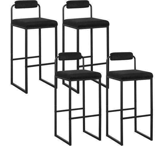 Lot De 4 Tabourets De Bar En Velours Et Métal-chaise Haute Bar-design Moderne-noir