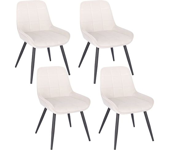 4x Chaises De Salle À Manger-chaises Relaxantes En Velours-ergonomiques Avec Dossier-crème Blanc
