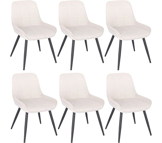 6x Chaises De Salle À Manger-chaises Relaxantes En Velours-ergonomiques Avec Dossier-crème Blanc