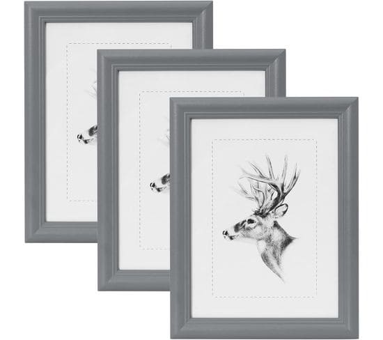 3 Pièces Cadre De Photo En Bois. Artos Style Façade En Verre.20x30 cm.gris