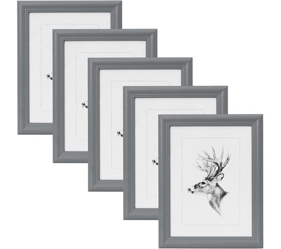 5 Pièces Cadre De Photo En Bois. Artos Style Façade En Verre.20x30 cm.gris