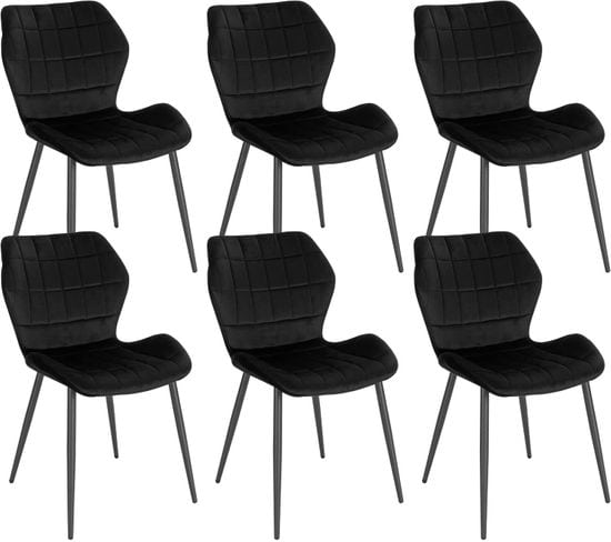 6x Chaises Salle À Manger-chaise De Cuisine En Velours-assise Rembourrée-pieds En Métal-noir