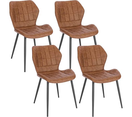 4x Chaises Salle À Manger-chaise De Cuisine En Simili Cuir-assise Rembourrée-pieds En Métal-brun